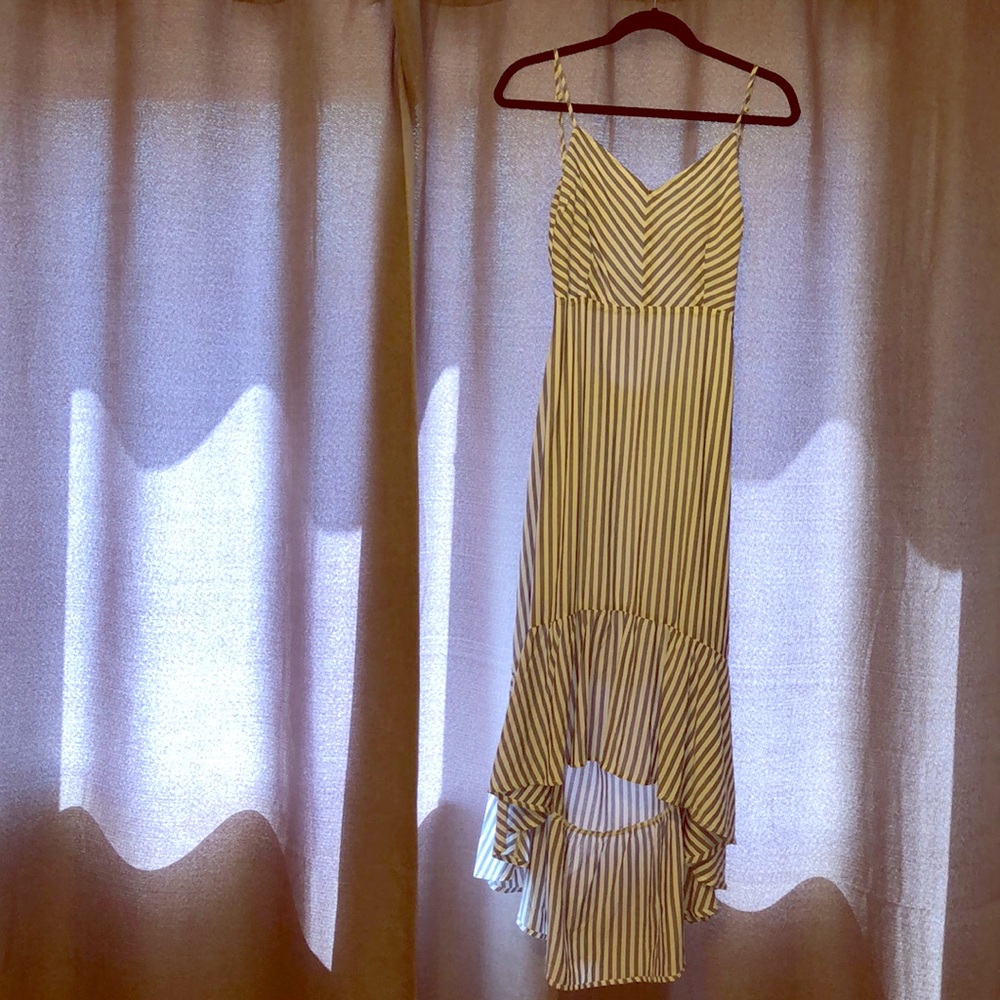 Striped Tie-Back Maxi Dress with High-Low Cut